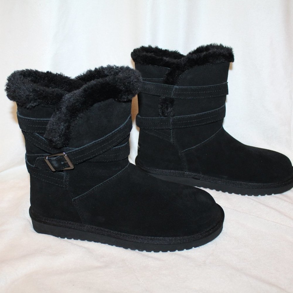 NEW UGG KOOLABURRA WOMEN'S BUCKLE STRAP‎ SUEDE SHORT BOOTS BLACK